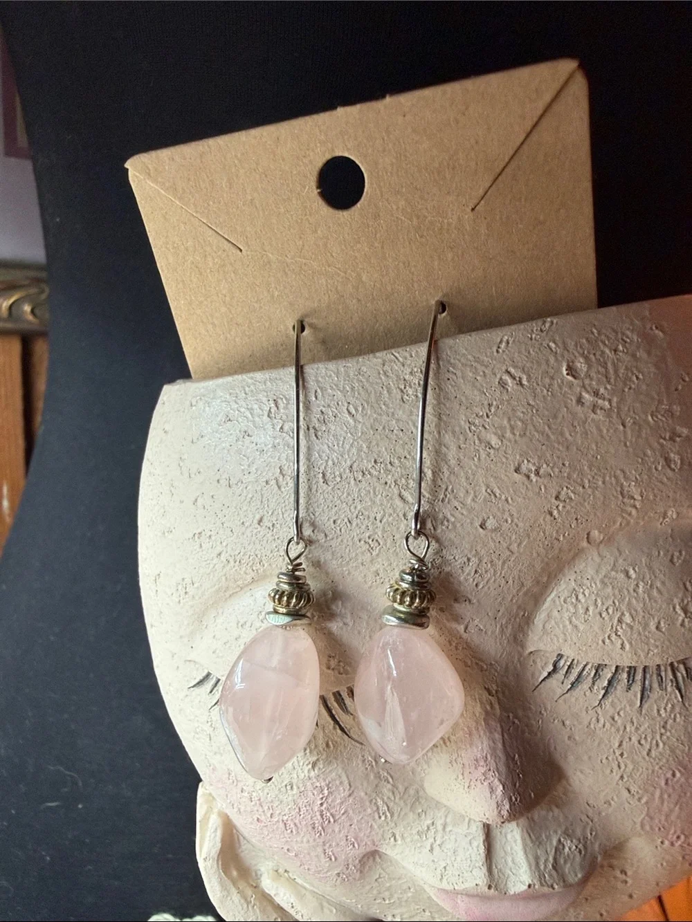 Handcrafted Rose Quartz Drop Earrings - Pink Gemstone Dangles